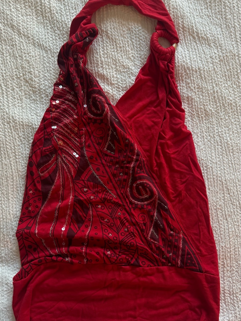 Red Halter Camisole with Embellished Print